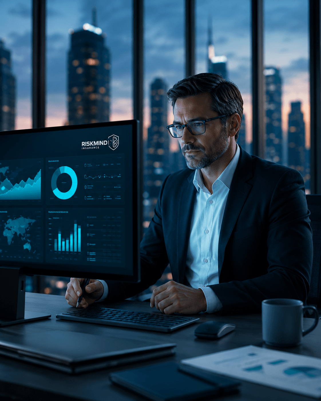 A RiskMind Risk Strategist reviewing a commercial insurance placement on a live ARIA dashboard.