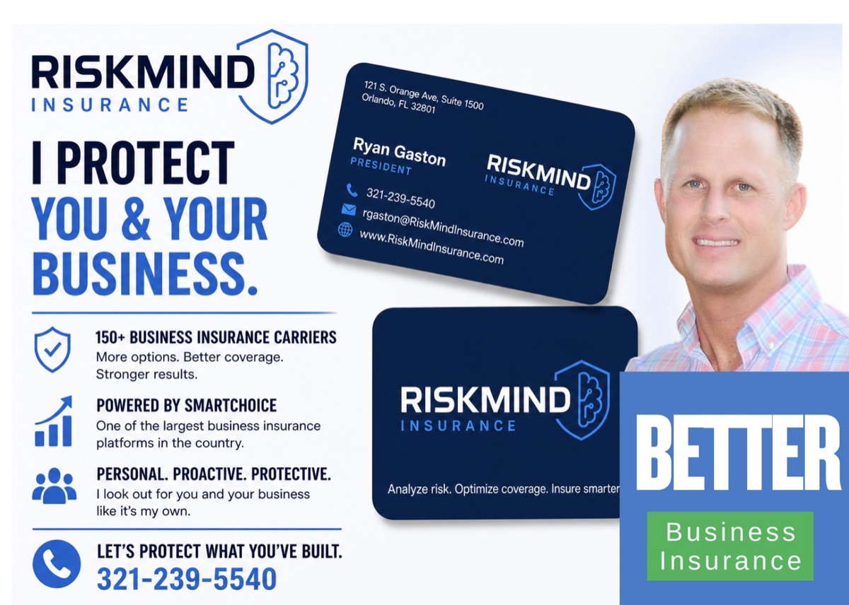 Ryan Gaston. I protect you and your business. 150+ business insurance carriers: 321-239-5540.